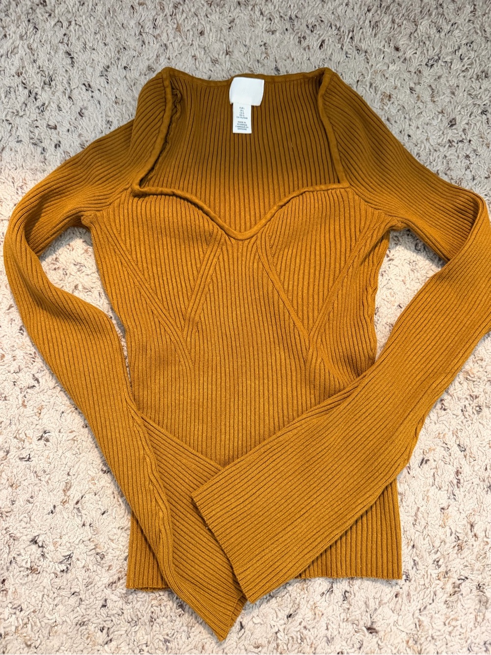 H&M Ribbed Long Sleeve Top in Mustard